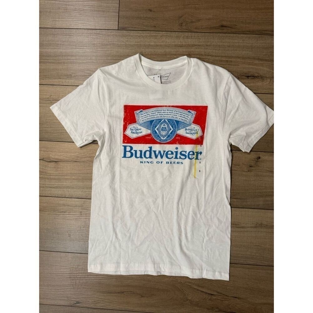 Budweiser King of Beers Graphic T-Shirt Womens Small White Iconic Festival Retro